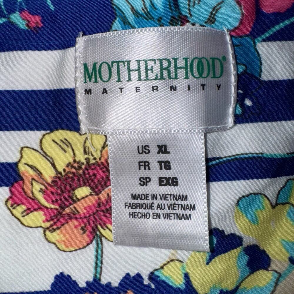 Motherhood Maternity XL Navy White Stripe Floral Dress Pockets Baby Shower Party - Picture 7 of 8